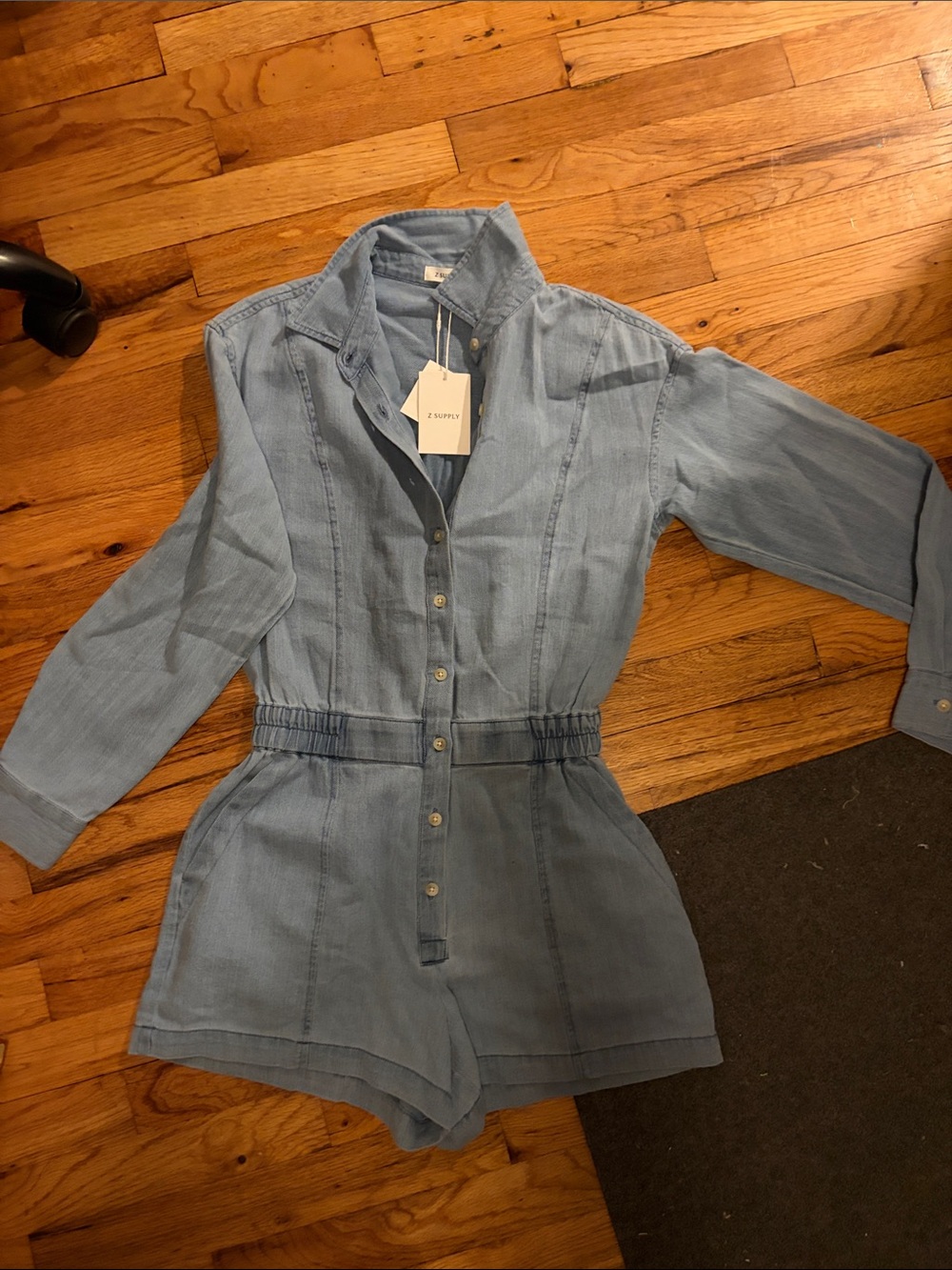 Z Supply Light Blue Denim Romper with Button-Front